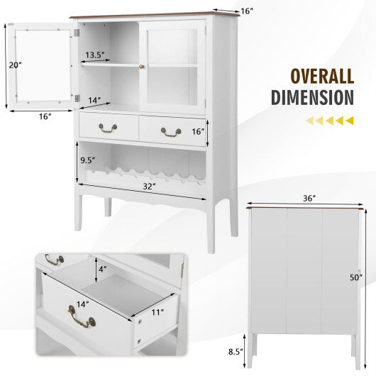 Sideboard Buffet Cabinet with 2 Tempered Glass Doors-White - Color: White