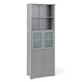 6-Tier Freestanding Bathroom Cabinet with 2 Open Compartments and Adjustable Shelves-Black