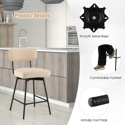 25 Inch 2-Piece Modern Upholstered Bar Stools with Back and Footrests-Beige