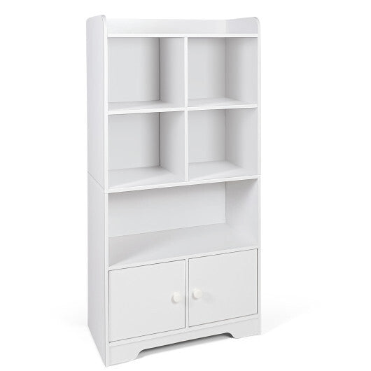 4 Tiers Bookshelf with 4 Cubes Display Shelf and 2 Doors-White - Color: White