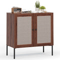 Kitchen Sideboard with 2 Rattan Doors and Adjustable Shelf-Walnut