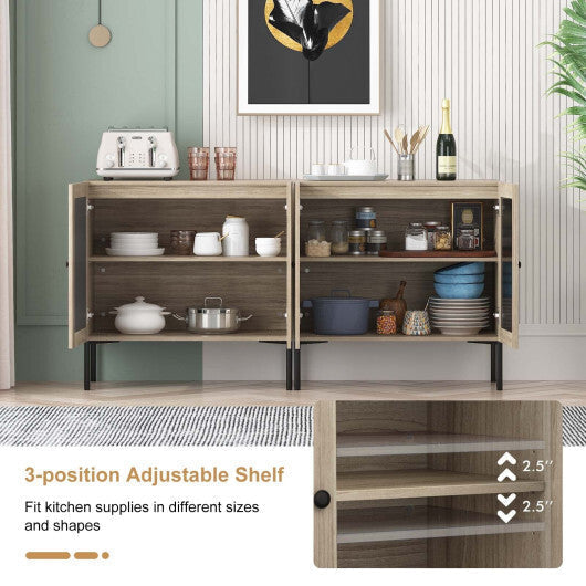 Kitchen Sideboard with 2 Rattan Doors and Adjustable Shelf-Walnut