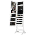 Lockable Mirrored Jewelry Cabinet Armoire Storage Organizer Box-White - Color: White