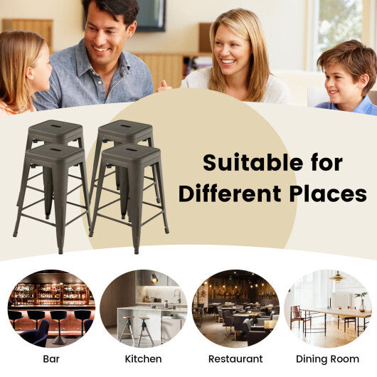 24 Inch Set of 4 Tolix Style Counter Height Barstool Stackable Chair-Black