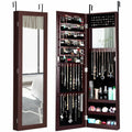 Full Length Mirror Jewelry Cabinet with Ring Slots and Necklace Hooks-Dark Brown - Color: Dark Brown