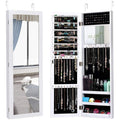 Full Length Mirror Jewelry Cabinet with Ring Slots and Necklace Hooks-White - Color: White