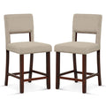 2 Piece Bar Chair Set with Hollowed Back and Rubber Wood Legs-Beige