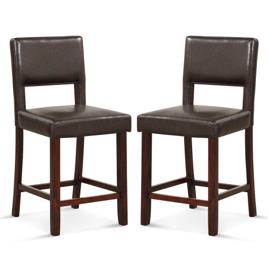 2 Piece Bar Chair Set with Hollowed Back and Rubber Wood Legs-Beige