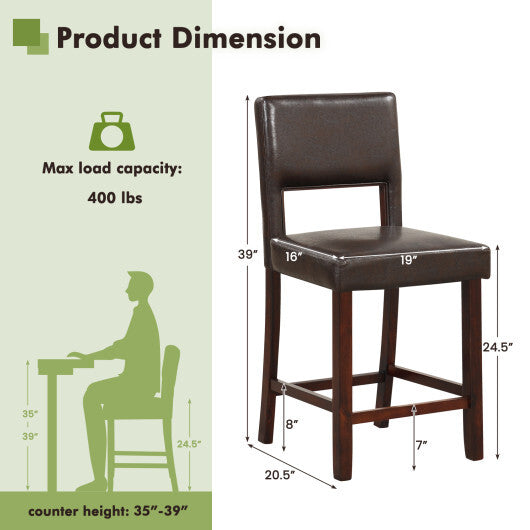 2 Piece Bar Chair Set with Hollowed Back and Rubber Wood Legs-Beige
