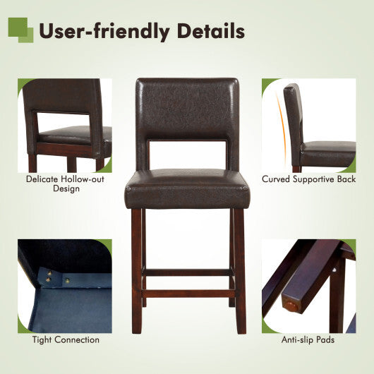 2 Piece Bar Chair Set with Hollowed Back and Rubber Wood Legs-Beige