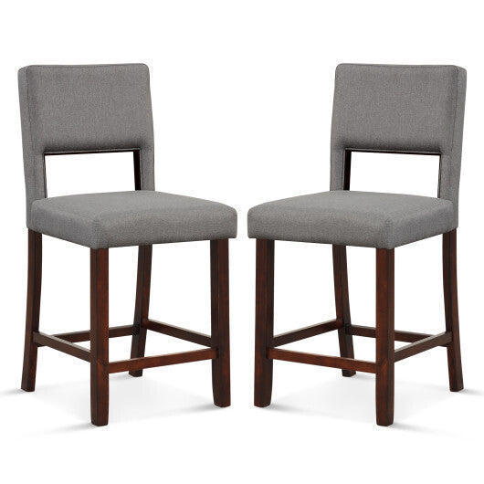 2 Piece Bar Chair Set with Hollowed Back and Rubber Wood Legs-Beige