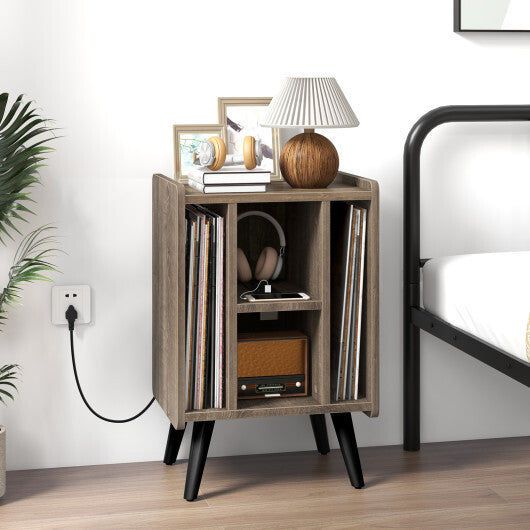 Vinyl Record Storage Turntable Stand with 4 Open Shelves-Gray