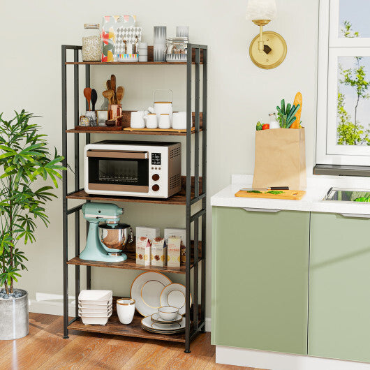 5-Tier Bookshelf with Adjustable and Tiltable Shelves-Rustic Brown