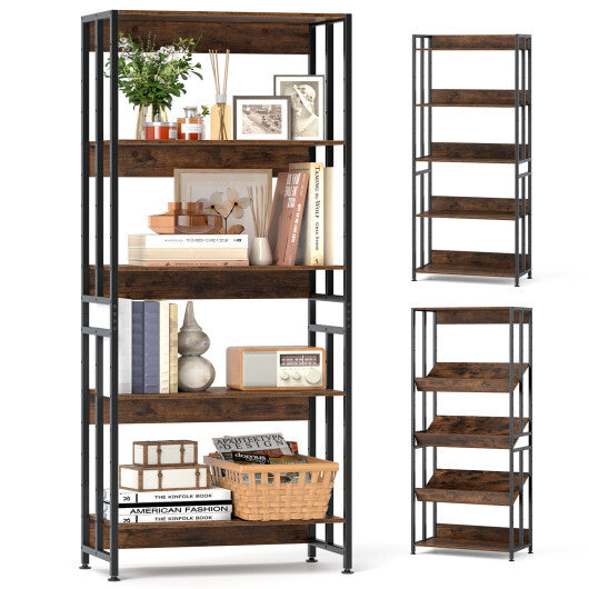 5-Tier Bookshelf with Adjustable and Tiltable Shelves-Rustic Brown