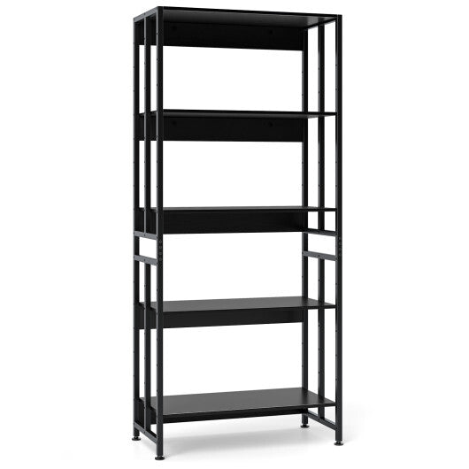 5-Tier Bookshelf with Adjustable and Tiltable Shelves-Rustic Brown