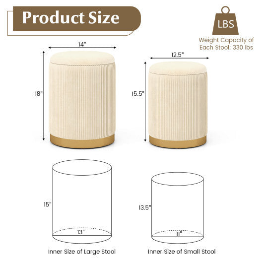 Velvet/Linen Fabric Storage Ottoman Set of 2-Gray