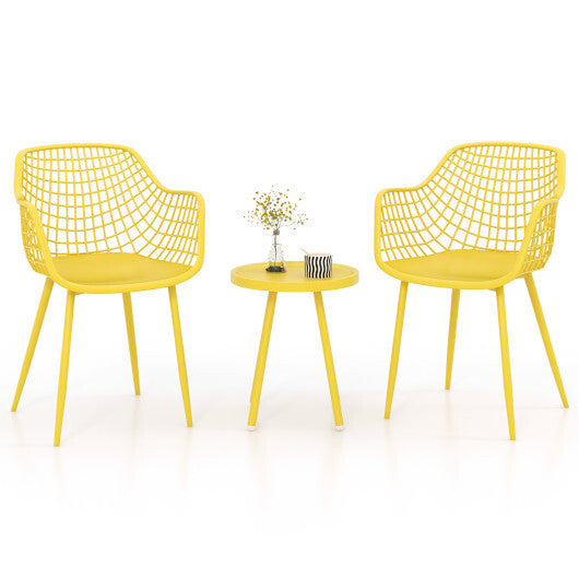 3 Piece Patio Chair Set with PP Seat and Tabletop for Porch-Green
