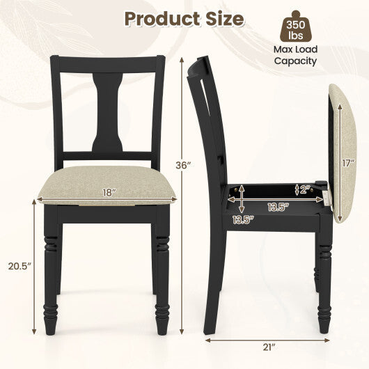 Set of 2 Kitchen Dining Chair with Linen Fabric and Storage Space-Brown