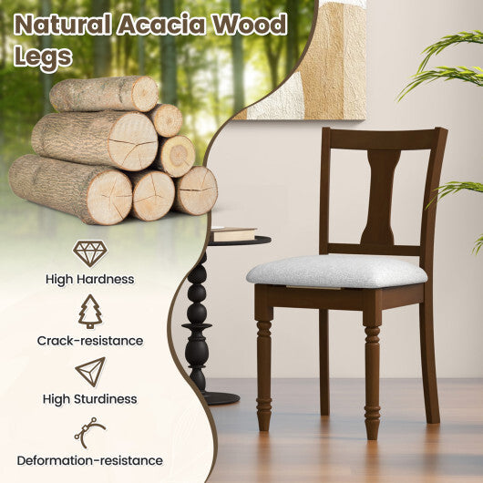 Set of 2 Kitchen Dining Chair with Linen Fabric and Storage Space-Brown