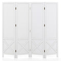 4-Panel Pegboard Display Stand Folding Room Divider with Solid Wood Frame-White