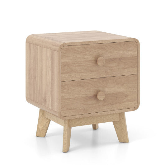 Nightstand with 2 Drawers Solid Rubber Wood Legs-White