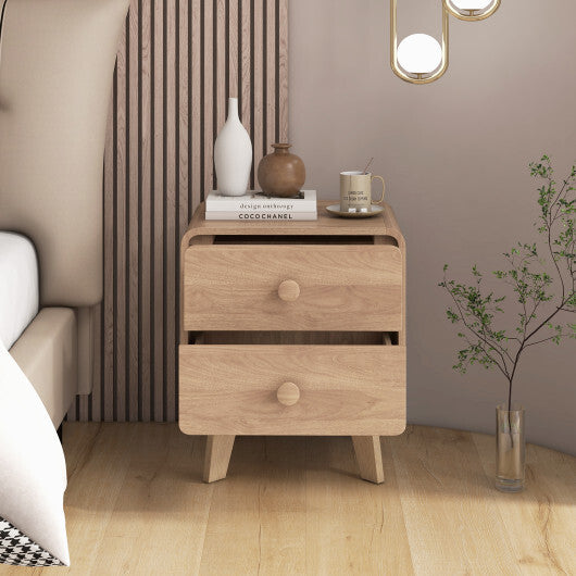 Nightstand with 2 Drawers Solid Rubber Wood Legs-White