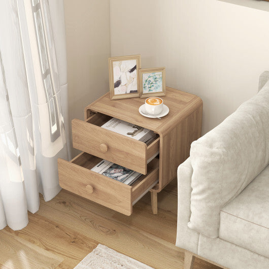Nightstand with 2 Drawers Solid Rubber Wood Legs-White