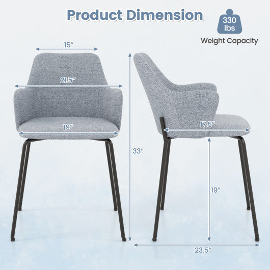 Dining Chairs Set of 2 with Curved Backrest  Wide Seat and Armrests-Gray