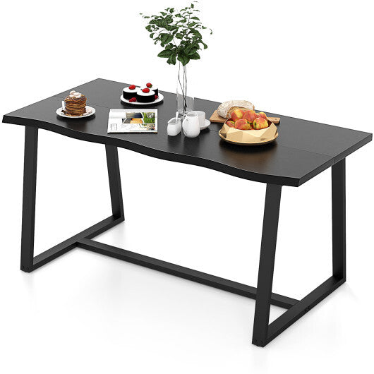 63" Large Dining Table with Wavy Edge and Heavy-duty Metal Frame-Coffee