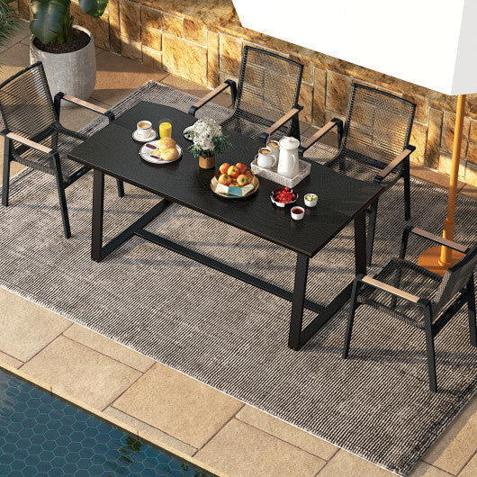 63" Large Dining Table with Wavy Edge and Heavy-duty Metal Frame-Coffee