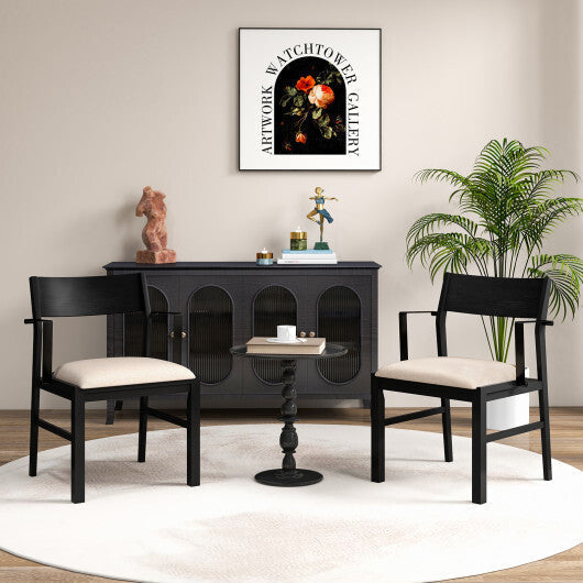 Dining Chair with Contoured Backrest and Padded Seat Set of 2-Beige