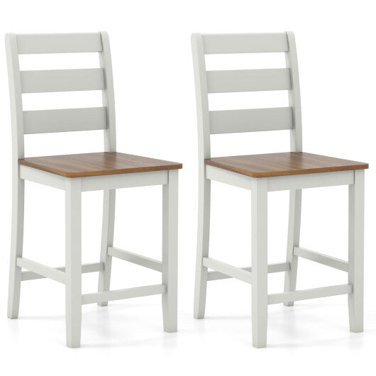Set of 2 Counter Bar Stool with Inclined Backrest and Footrest-Gray