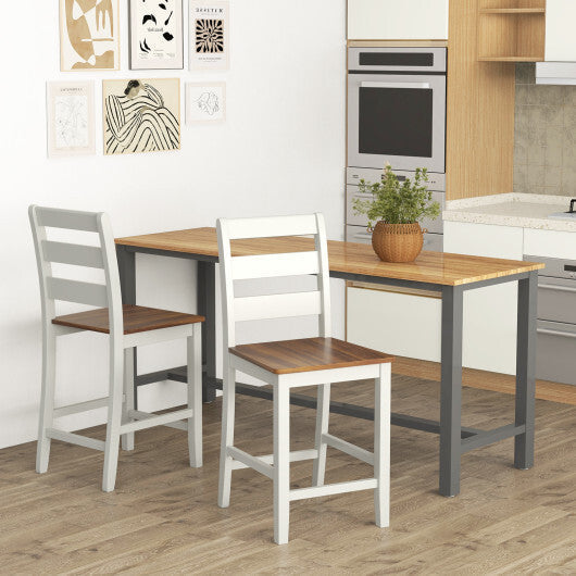 Set of 2 Counter Bar Stool with Inclined Backrest and Footrest-Gray