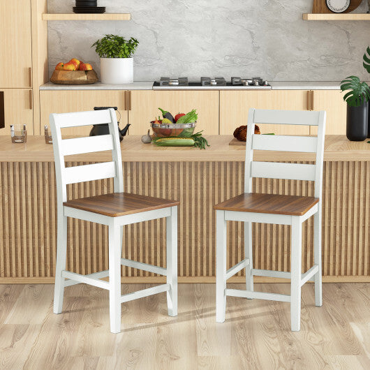 Set of 2 Counter Bar Stool with Inclined Backrest and Footrest-Gray