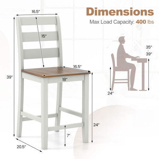 Set of 2 Counter Bar Stool with Inclined Backrest and Footrest-Gray
