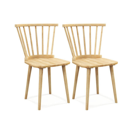 Windsor Dining Chairs Set of 2 Rubber Wood Kitchen Chairs with Spindle Back-Black