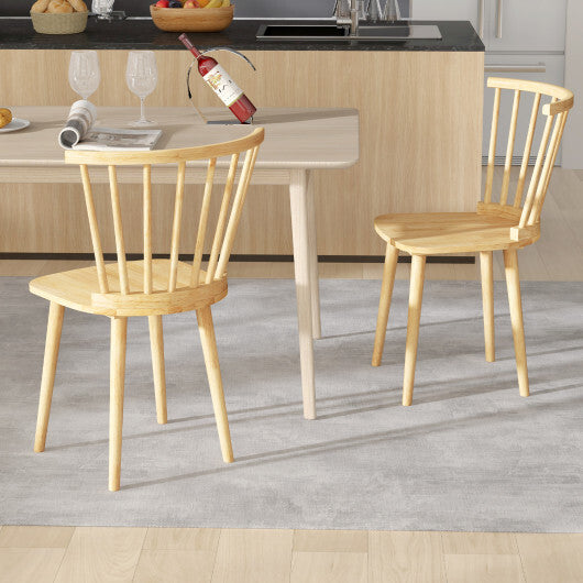 Windsor Dining Chairs Set of 2 Rubber Wood Kitchen Chairs with Spindle Back-Black