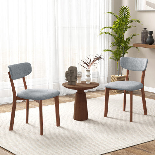 Dining Chairs Set of 2 Upholstered Mid-Back Chairs with Solid Rubber Wood Frame-Beige