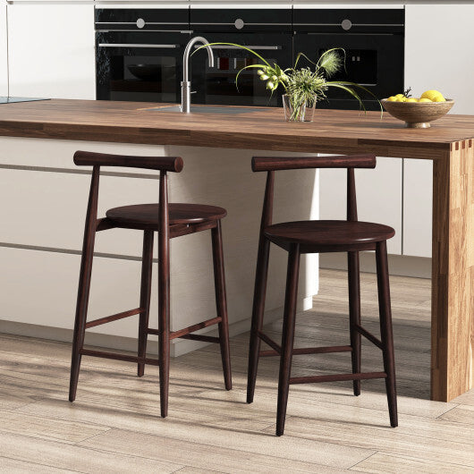 Counter Height Bar Chair Set with Acacia Wood Frame and Supporting Legs-White