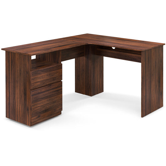 L-Shaped Computer Desk with Letter File Drawer-White