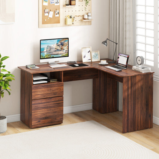 L-Shaped Computer Desk with Letter File Drawer-White