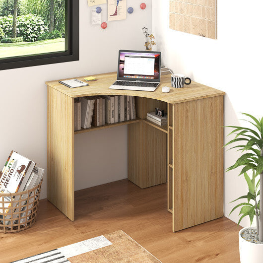 Corner Computer Desk Triangle Home Office Desk with Adjustable Shelf and Arc-Shaped Profile-White