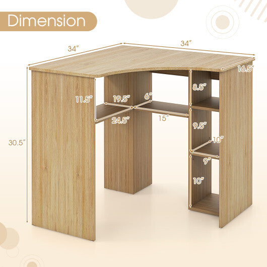 Corner Computer Desk Triangle Home Office Desk with Adjustable Shelf and Arc-Shaped Profile-White