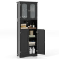 64.5 Inches Tall Bathroom Storage Cabinet with Frost Glass Doors and Shelves-White