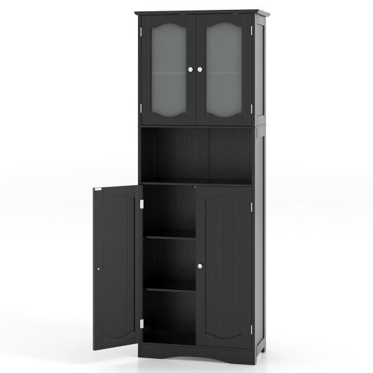64.5 Inches Tall Bathroom Storage Cabinet with Frost Glass Doors and Shelves-White