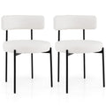 Boucle Dining Chair with Curved Backrest and Metal Legs Set of 2-White