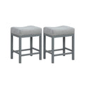 24.5 Inches Linen Fabric Saddle Stools Set of 2 with Cushioned Seat-Black and White