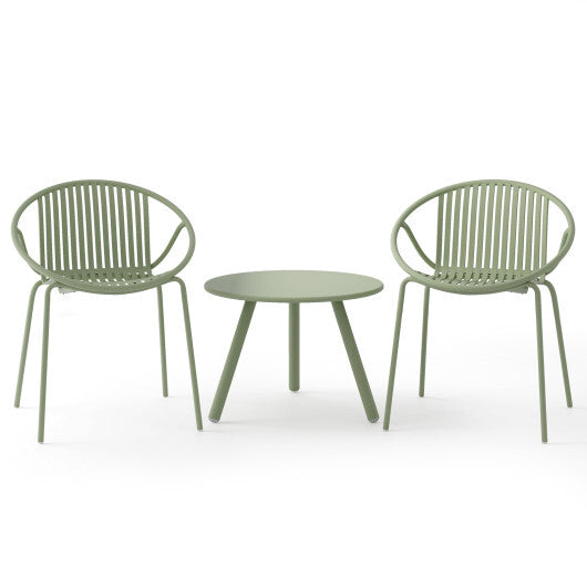 All Weather PP Patio Conversation Set with Round Coffee table and 2 Chairs-Gray