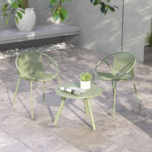 All Weather PP Patio Conversation Set with Round Coffee table and 2 Chairs-Gray