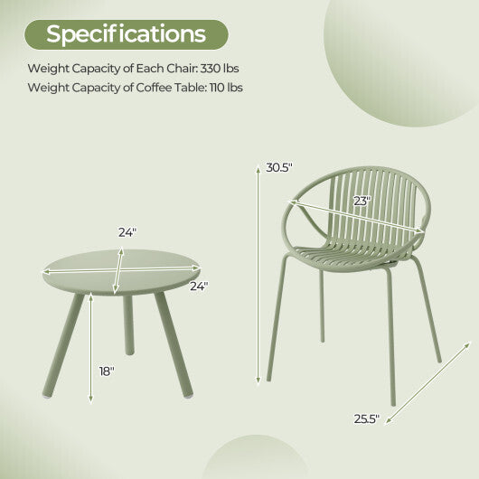 All Weather PP Patio Conversation Set with Round Coffee table and 2 Chairs-Gray